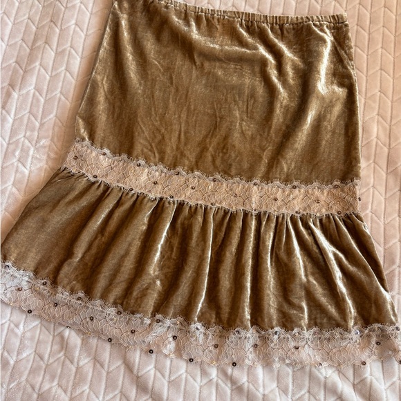Whimsigoth Fairycore Gold Velvet Skirt Eyelash Lace Trim Sequin Boho Grunge Sz L - Picture 6 of 8
